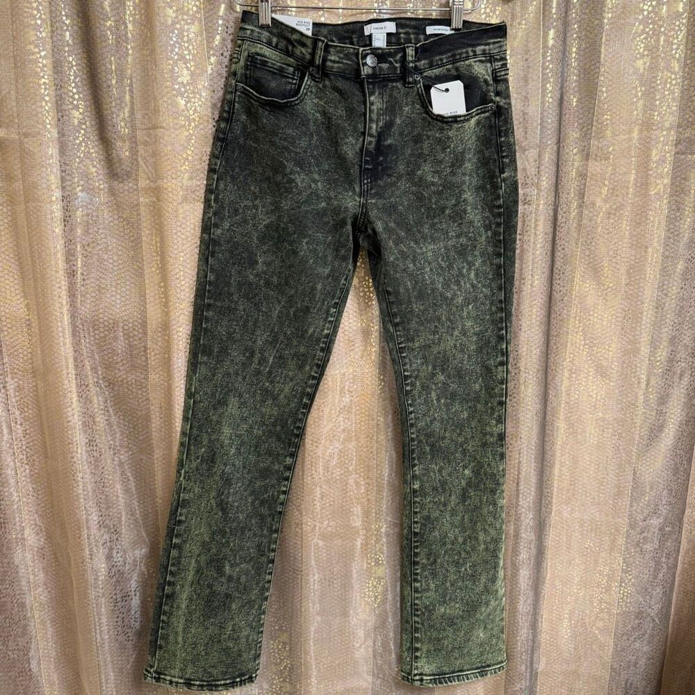 Forever 21 Olive Green Acid Washed Mid Rise Bootcut Slim Jeans 9/29 NWT